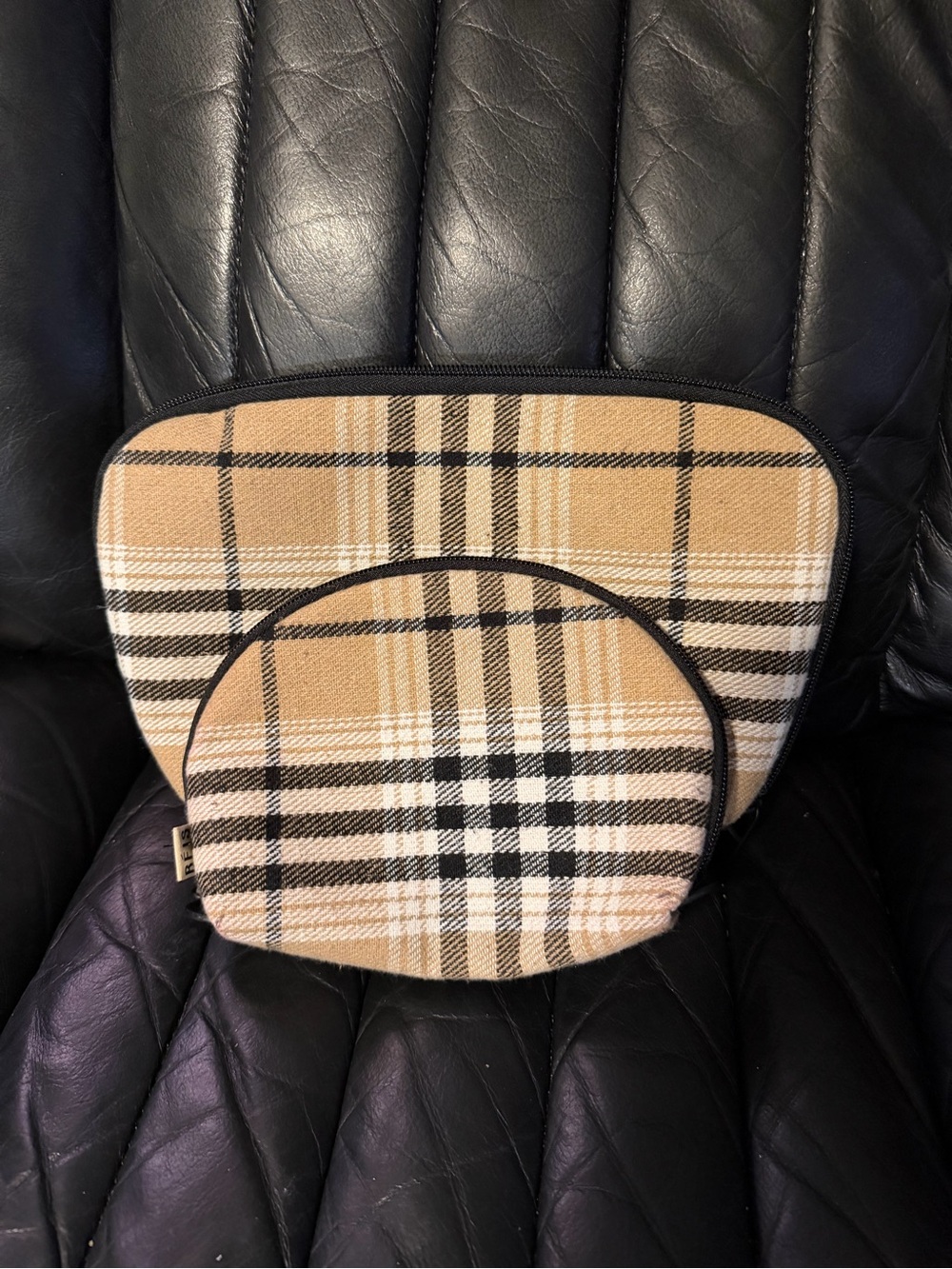 BEIS Beige Plaid Cosmetic Pouch Set